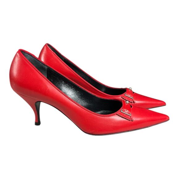 Marc Jacobs Red Leather Heels Size 8 Made in Italy Silver Accent Vintage Style - Picture 8 of 16